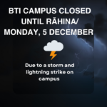 Campus closed and image is of storm with stylised lightning bolt