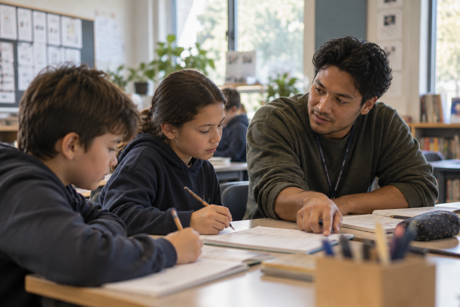 Education support worker helping school learners